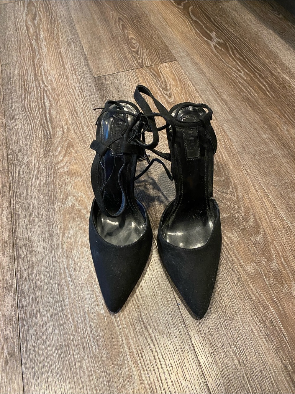 Forever 21 Black Pointed Lace-Up Heels